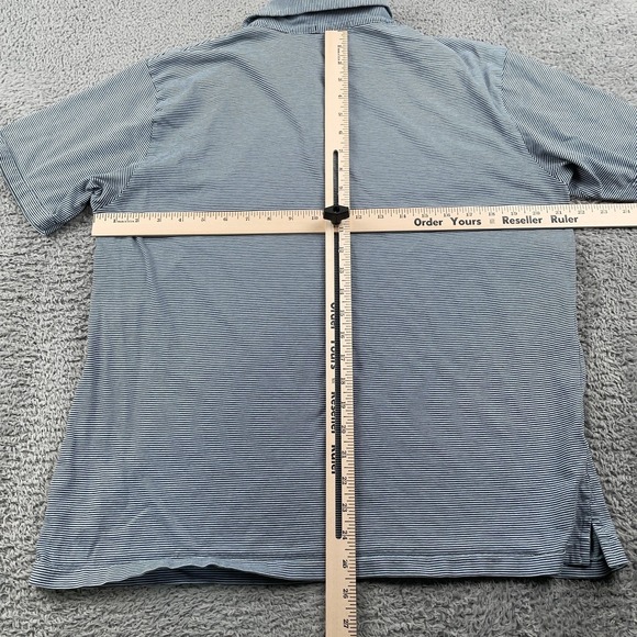 J Crew Polo Shirt Mens Large Blue White Micro Stripe 100% Cotton Casual Preppy - Picture 4 of 8